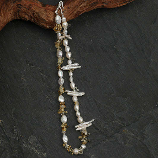Golden Harvest Baroque Pearl & Yellow Crystal Necklace with Sterling Silver Clasp