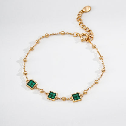 Green Cubic Zirconia Bracelet, S925 Sterling Silver Vintage Gold Station Bracelet