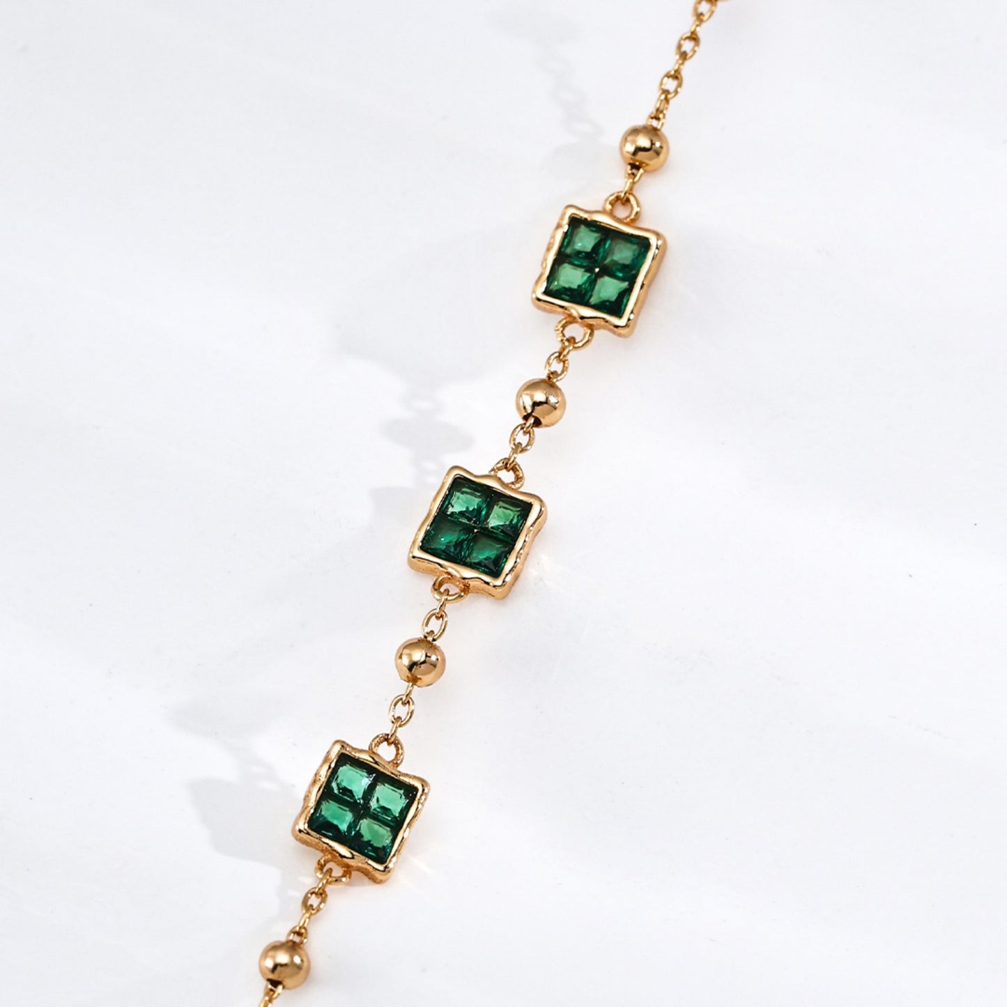Green Cubic Zirconia Bracelet, S925 Sterling Silver Vintage Gold Station Bracelet