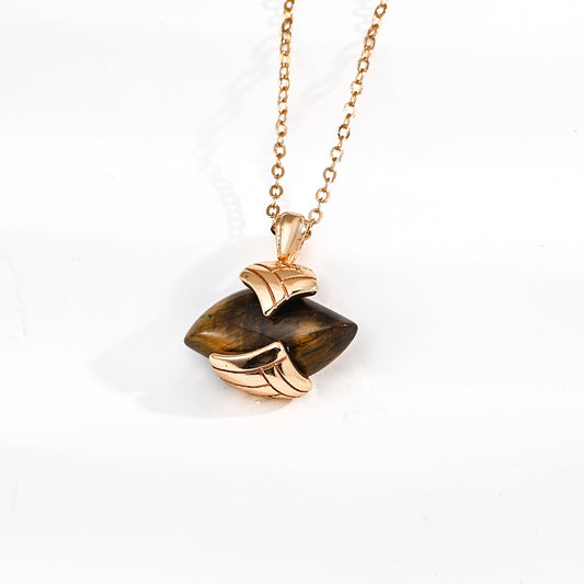 Tiger Eye Pendant Necklace, S925 Sterling Silver Vintage Gold Gemstone Necklace
