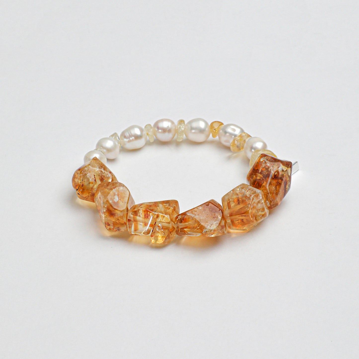 Freshwater Pearl & Brazilian Citrine Crystal Bracelet with Sterling Silver Charm