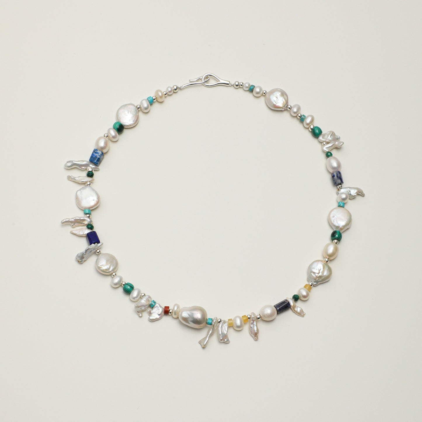 Forest Isle Baroque Pearl & Mixed Gemstone Necklace with Sterling Silver Clasp