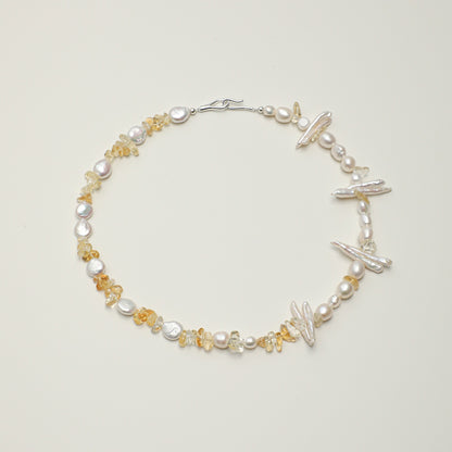 Golden Harvest Baroque Pearl & Yellow Crystal Necklace with Sterling Silver Clasp