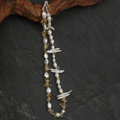 Golden Harvest Baroque Pearl & Yellow Crystal Necklace with Sterling Silver Clasp