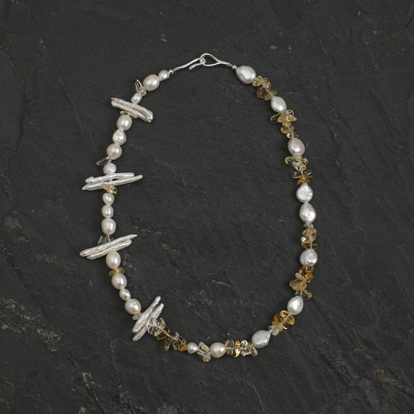 Golden Harvest Baroque Pearl & Yellow Crystal Necklace with Sterling Silver Clasp