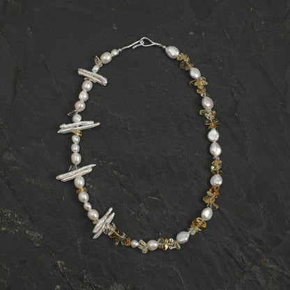 Golden Harvest Baroque Pearl & Yellow Crystal Necklace with Sterling Silver Clasp