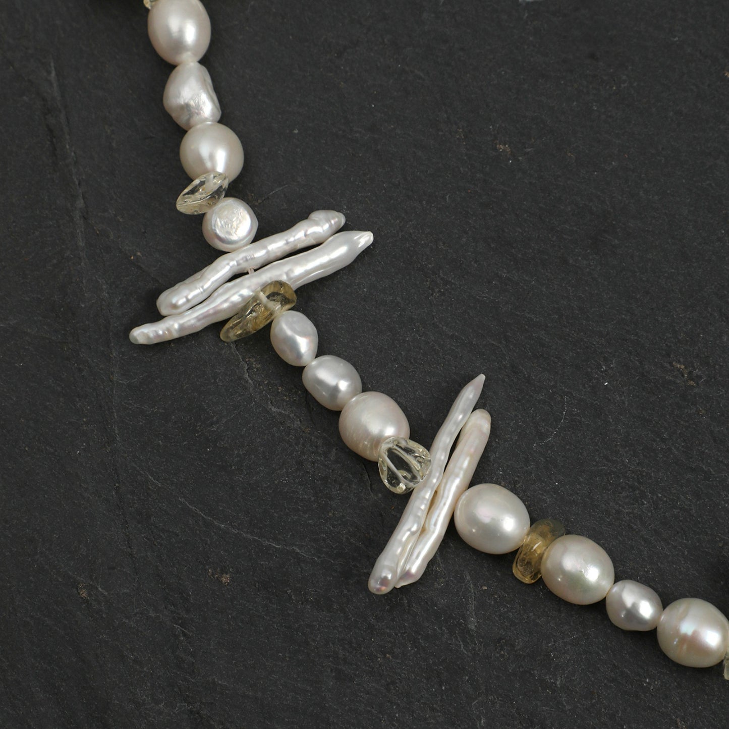 Golden Harvest Baroque Pearl & Yellow Crystal Necklace with Sterling Silver Clasp