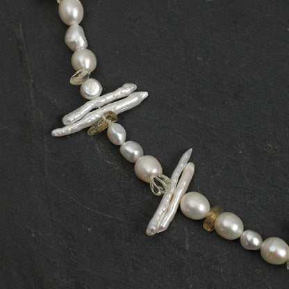Golden Harvest Baroque Pearl & Yellow Crystal Necklace with Sterling Silver Clasp