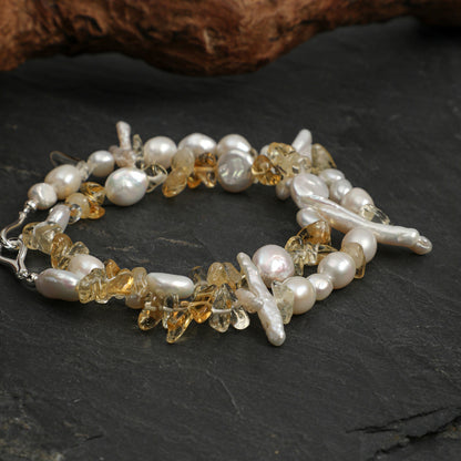 Golden Harvest Baroque Pearl & Yellow Crystal Necklace with Sterling Silver Clasp