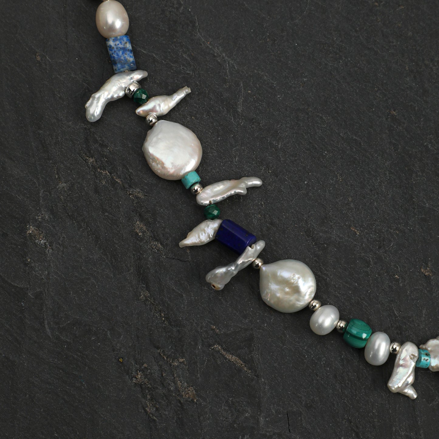 Forest Isle Baroque Pearl & Mixed Gemstone Necklace with Sterling Silver Clasp