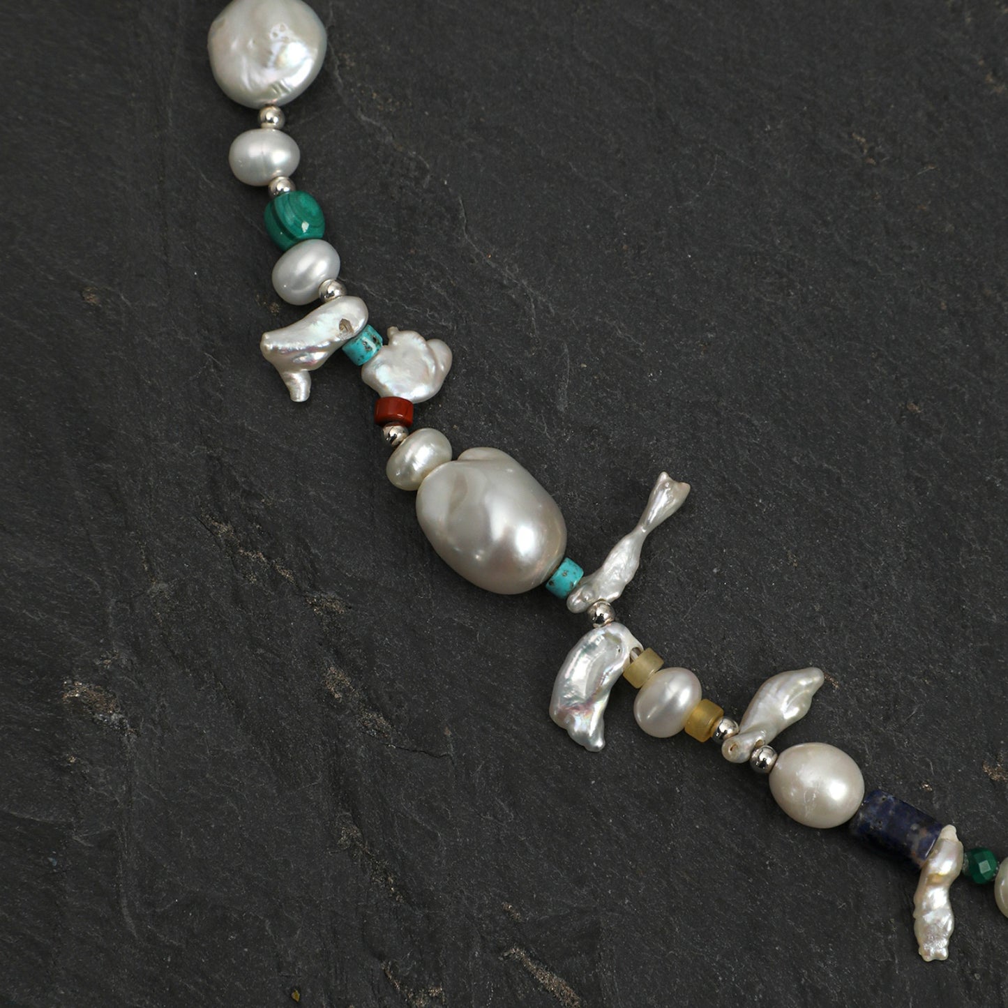 Forest Isle Baroque Pearl & Mixed Gemstone Necklace with Sterling Silver Clasp