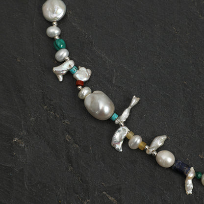 Forest Isle Baroque Pearl & Mixed Gemstone Necklace with Sterling Silver Clasp