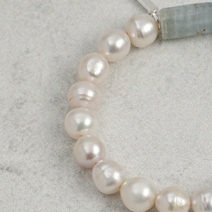Freshwater Pearl & Blue Lace Natural Crystal Bracelet with Sterling Silver Accents