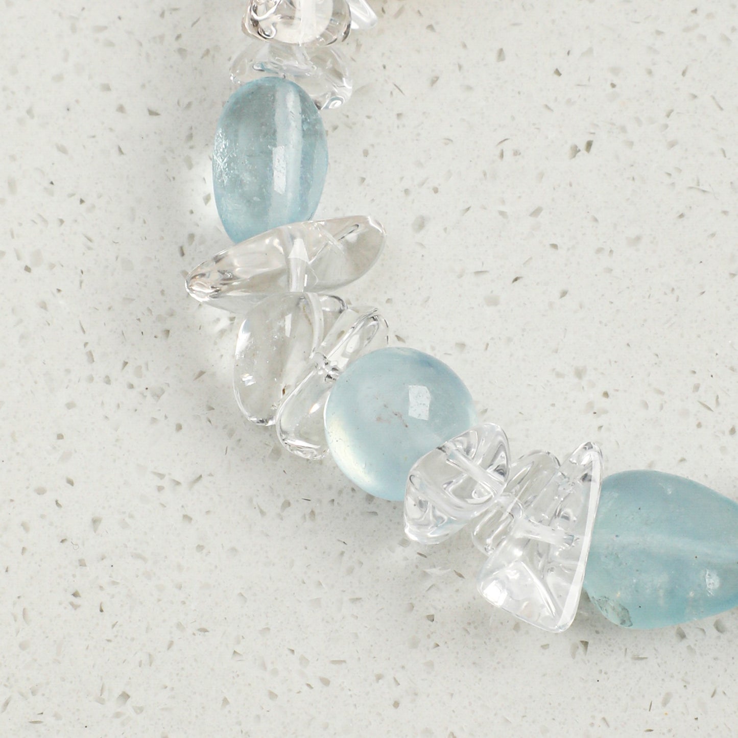 Aquamarine & Clear Quartz Bracelet with White Rice Pearls