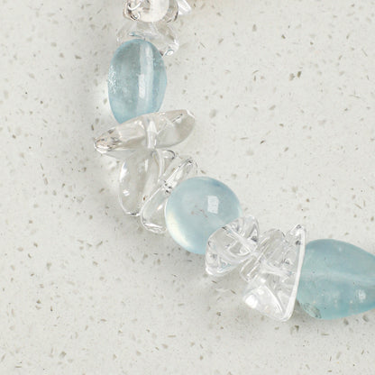Aquamarine & Clear Quartz Bracelet with White Rice Pearls