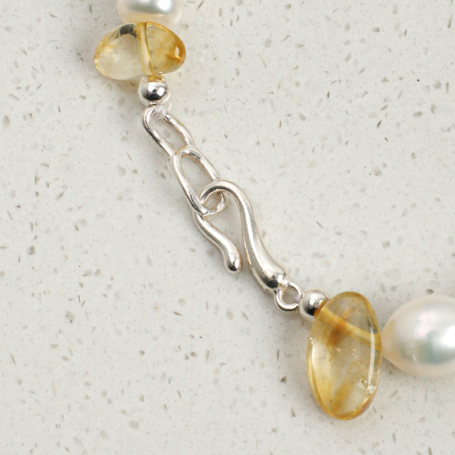 Yellow Crystal & Smoky Quartz Bracelet with White Rice Pearls and S925 Silver Hook Clasp