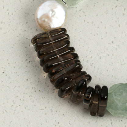 Natural Green Crystal Bracelet with Teardrop Baroque Pearl and Sterling Silver Charm