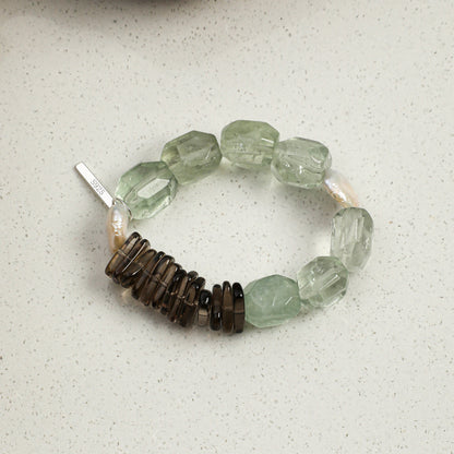 Natural Green Crystal Bracelet with Teardrop Baroque Pearl and Sterling Silver Charm