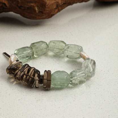 Natural Green Crystal Bracelet with Teardrop Baroque Pearl and Sterling Silver Charm