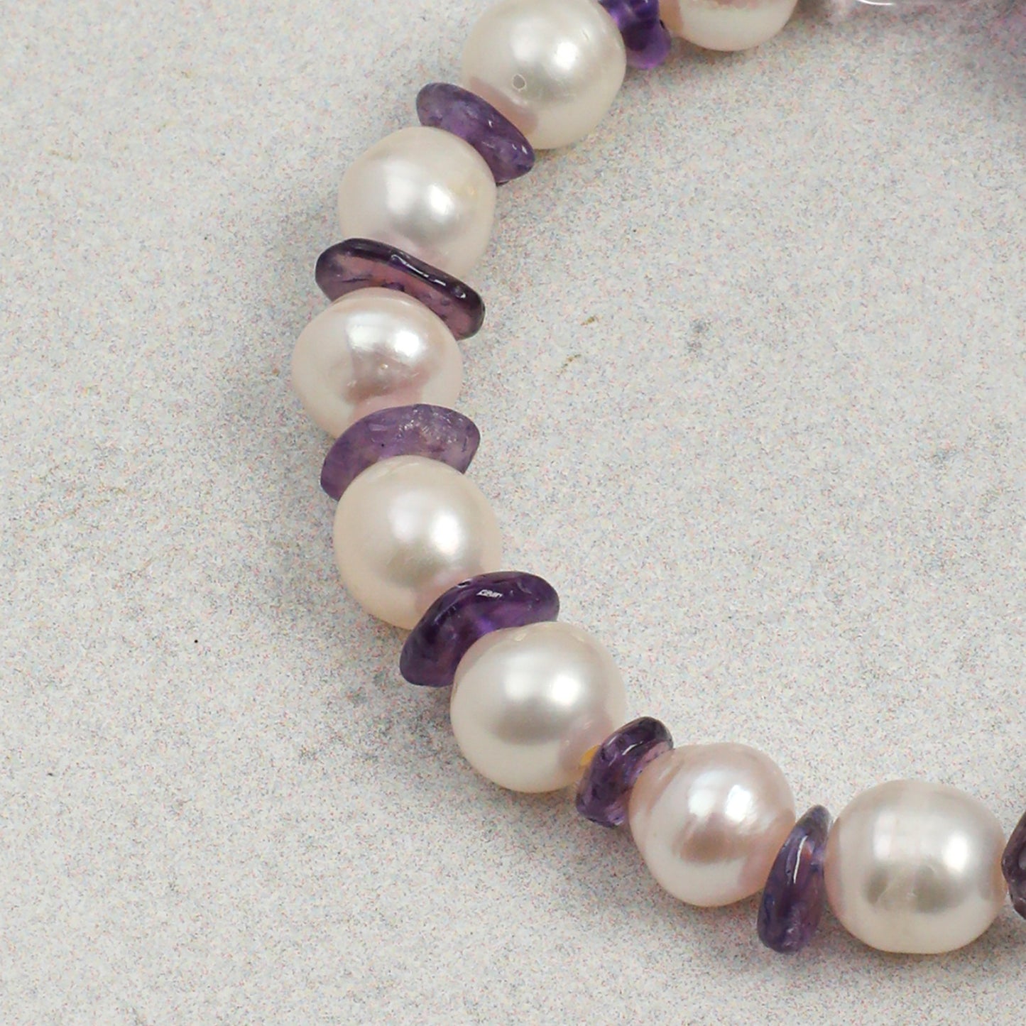 Freshwater Pearl & Natural Amethyst Crystal Bracelet with Sterling Silver Charm