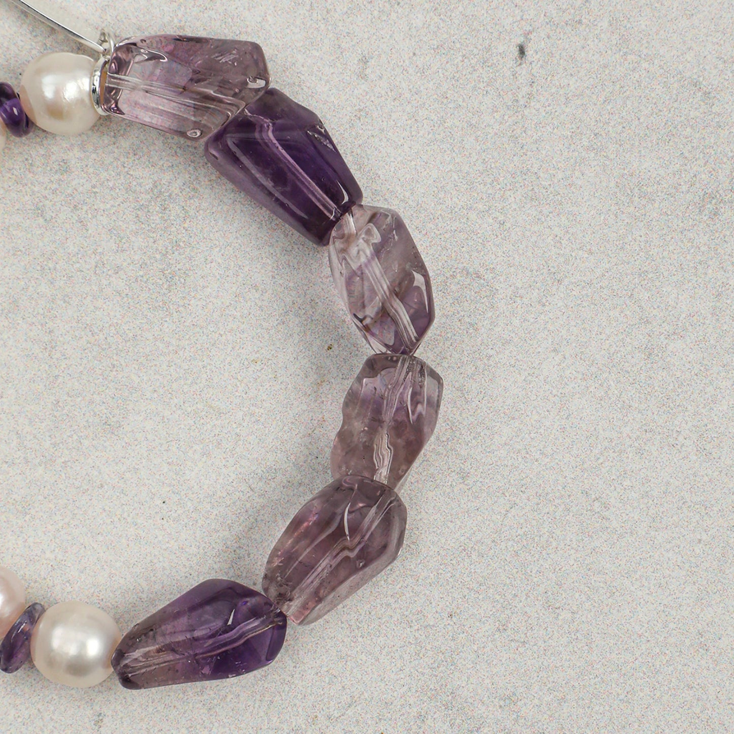 Freshwater Pearl & Natural Amethyst Crystal Bracelet with Sterling Silver Charm