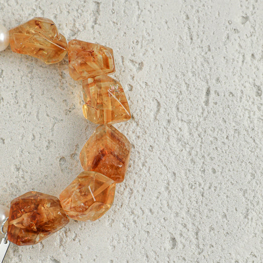 Freshwater Pearl & Brazilian Citrine Crystal Bracelet with Sterling Silver Charm